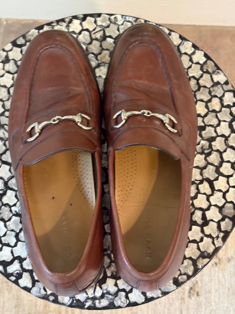Men's Brown Cole Haan Leather Loafers Silver Horsebit 9.5 Medium